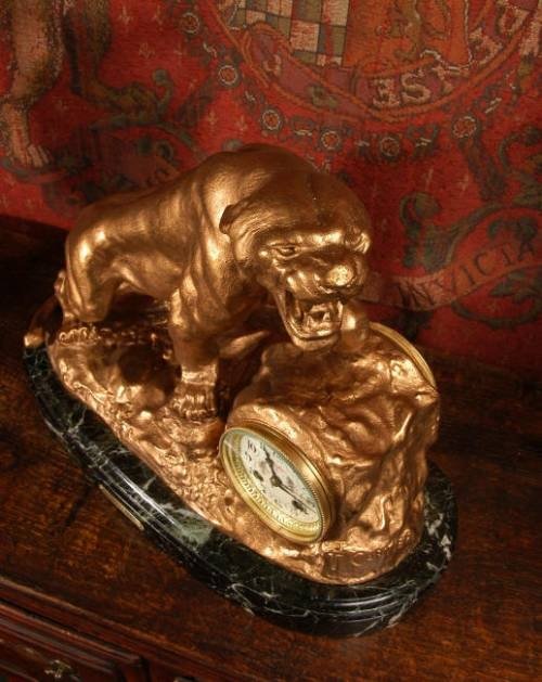 fig 3. Lioness, Antique French Clock Set ~ Lionne by T.F. Cartier, French - Circa 1910.